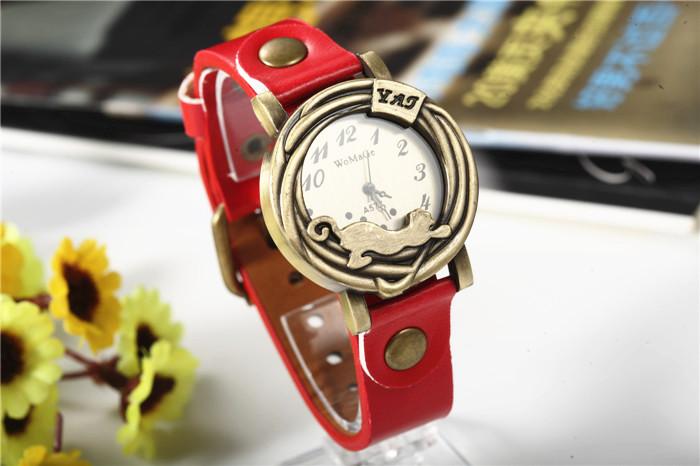 Leather Wristwatch Quartz Dial Women Brown Red White Hour Dress Casual Watch