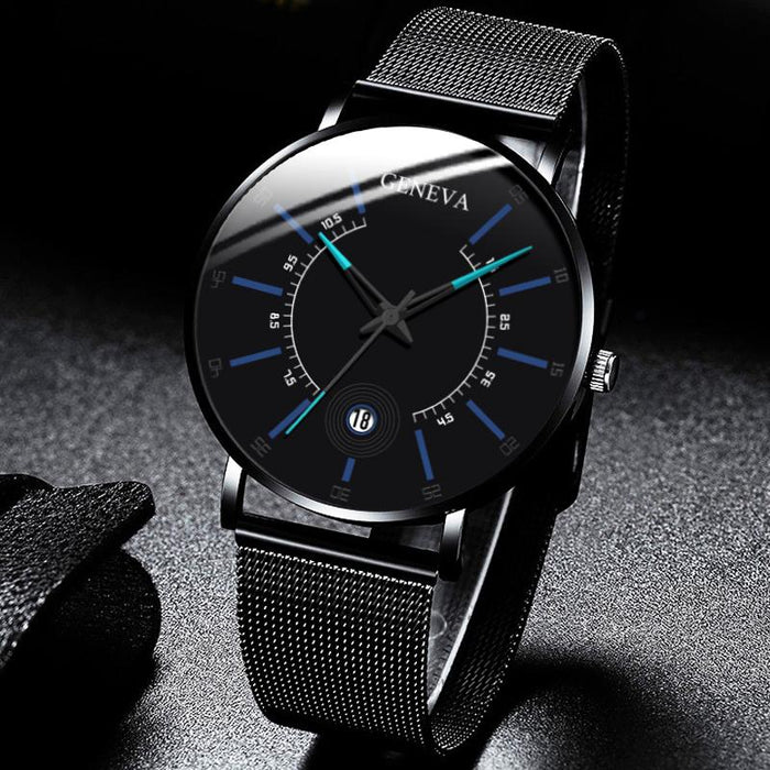 Luxury Watch Men Business Measuring Cool Calendar Thin Steel Mesh Band Quartz Watch