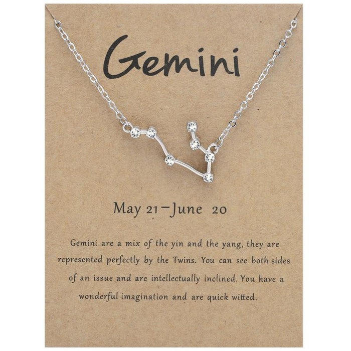 Twelve Constellations Diamond Inlaid Brown Card Clavicle Chain