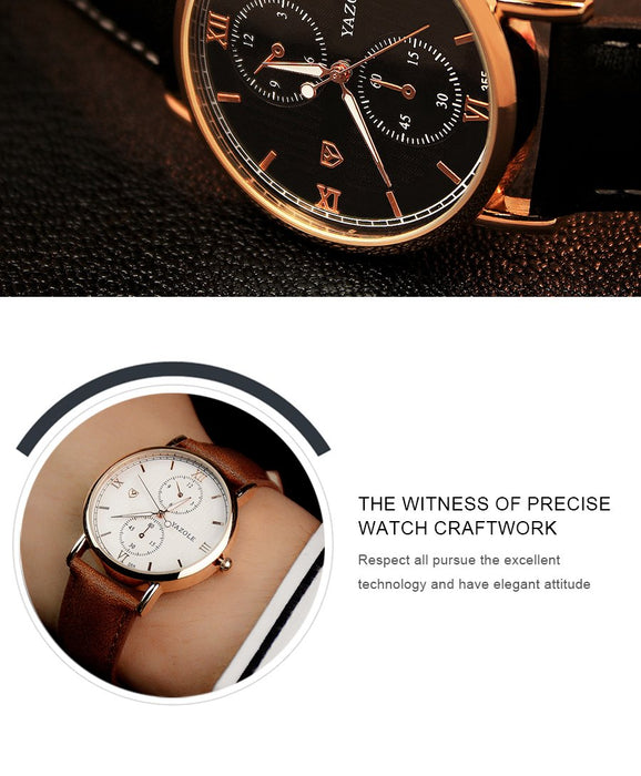 Yazole Luminous Men's WatchTime Luxury Top Brand Business Male Wristwatch Leisure Leather Quartz Watch