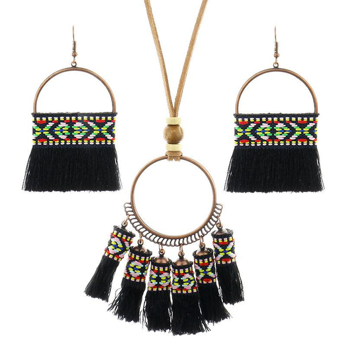 Earring + Necklace Set Handmade Tassel National Style Jewelry