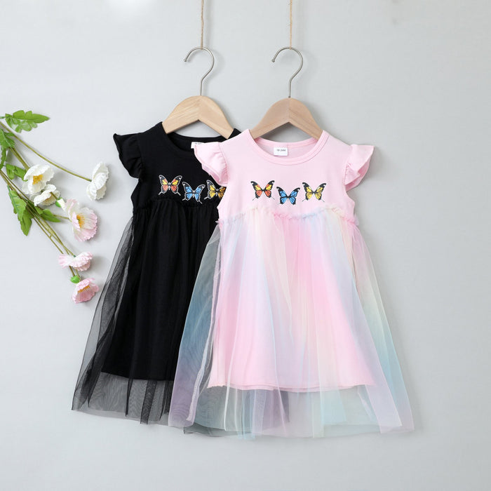 Girls dress solid Butterfly Dress rainbow gauze skirt