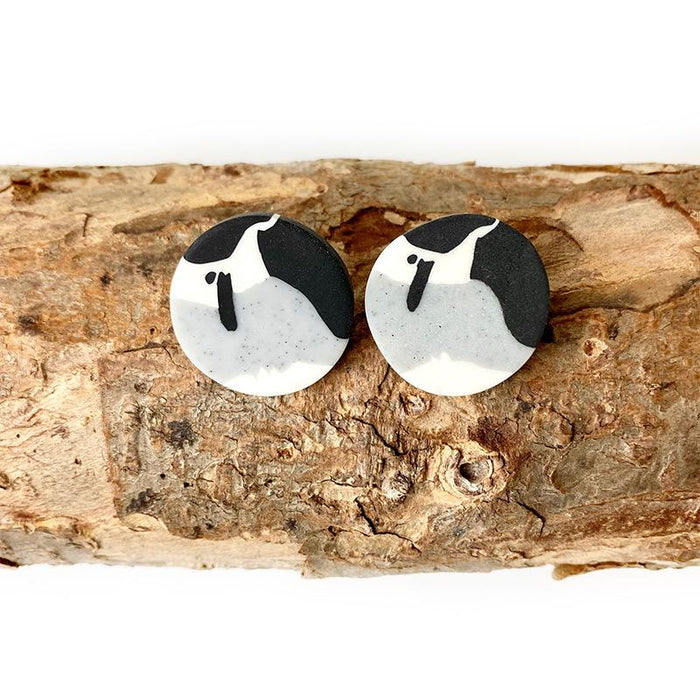 Geometric Soft Ceramic Gray Black Round Square Earrings