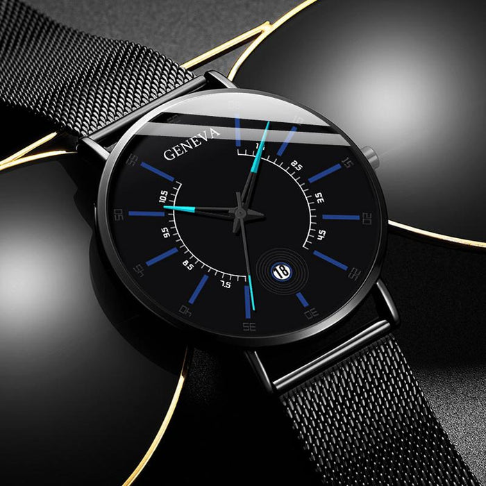 Luxury Watch Men Business Measuring Cool Calendar Thin Steel Mesh Band Quartz Watch