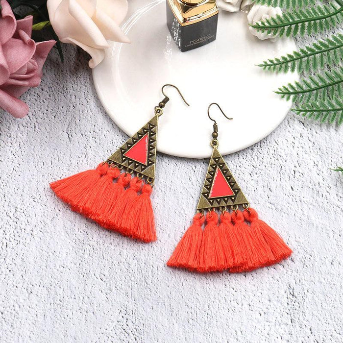 Fashion Ethnic Wool Tassel Pendant Earrings Jewelry