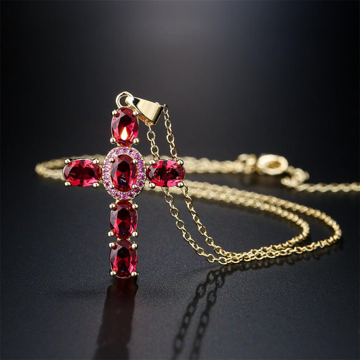 Fashion Personalized Color Zircon Cross Pendant Necklace