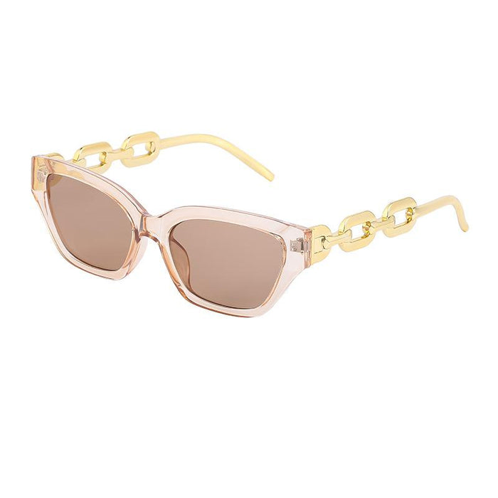 Women's Small Frame Cat's Eye Thick Metal Chain Sunglasses