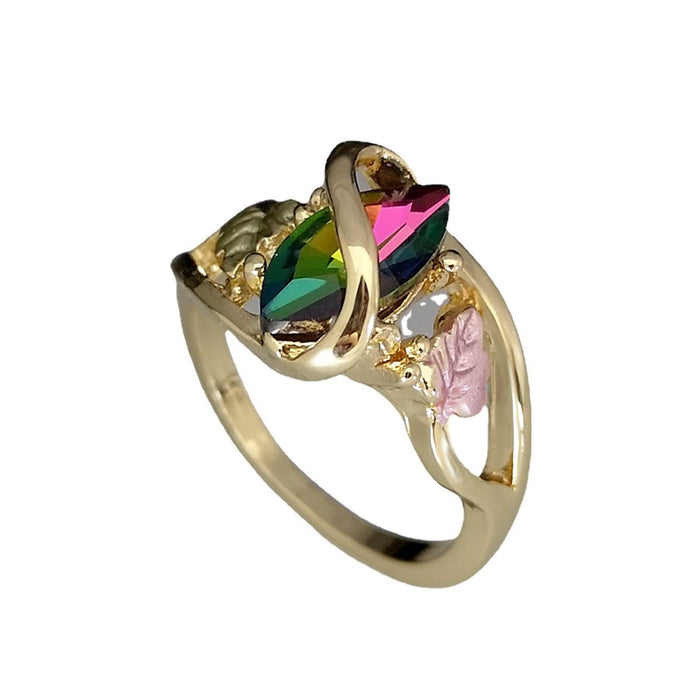 Fashion Painted Leaf Crystal Ring