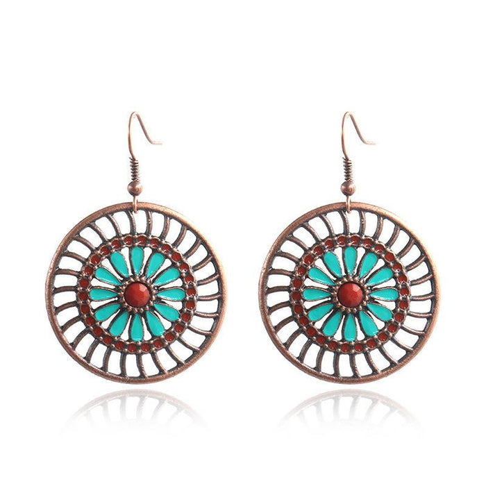 Fashion Round Hollow Flower Alloy Earrings Jewelry