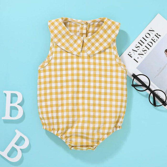 Girls Summer Sleeveless Plaid Jumpsuit