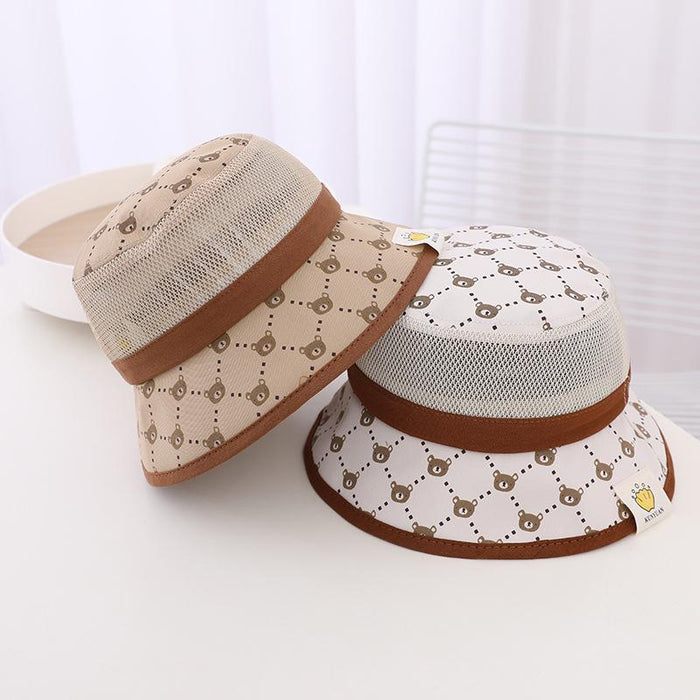 Summer Sunshade Wired Bear Print Children's Mesh Hat