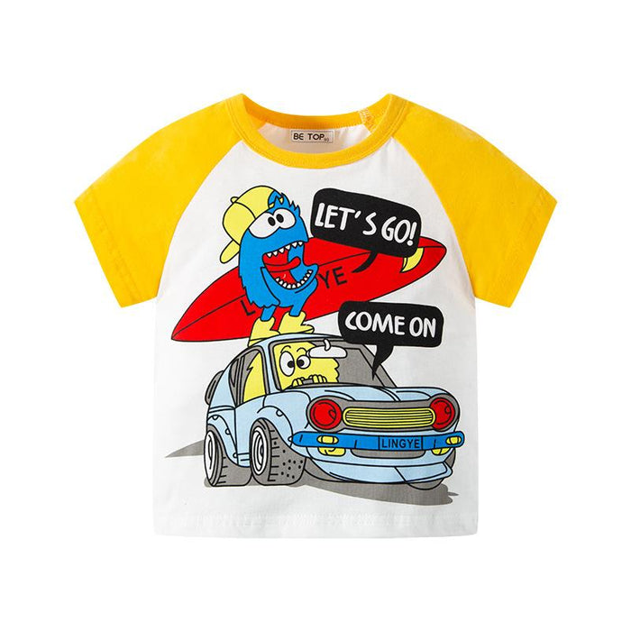 Children's short sleeve T-shirt insert sleeve contrast colour boys' top hair substitute