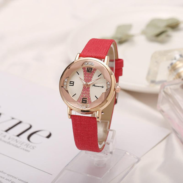 New Style Rhinestone Color Matching Leisure Personalized Leather Ribbon Watch Llz22224