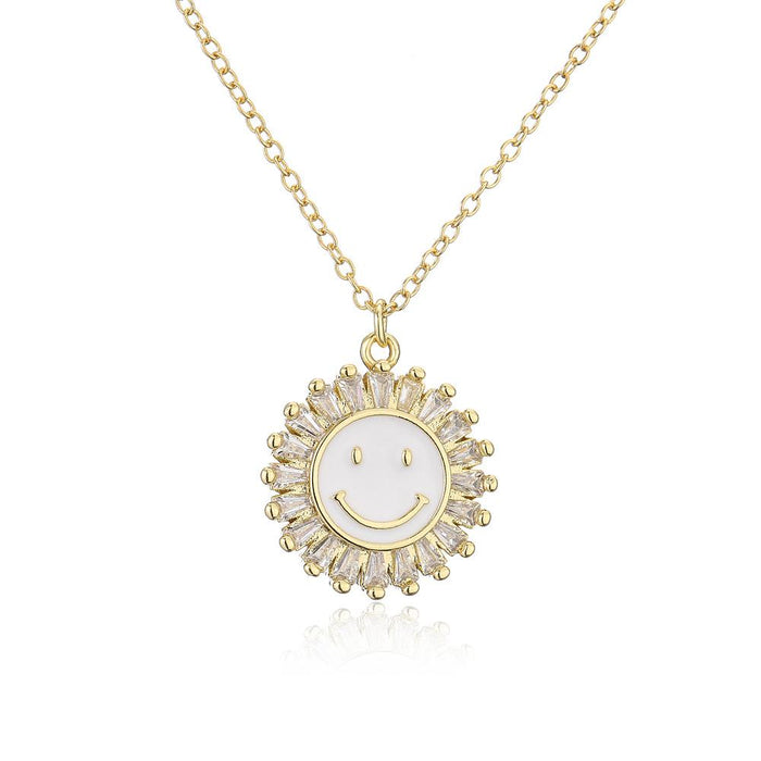 New Personalized Oil Drop Gold Sunflower Smiley Pendant Necklace