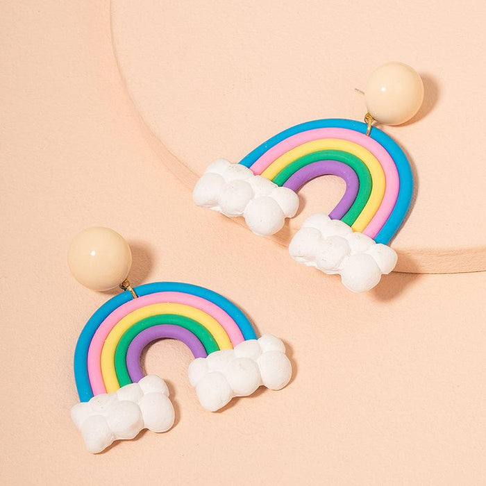 New Simple Rainbow Soft Ceramic Earrings Women's Stud Earrings