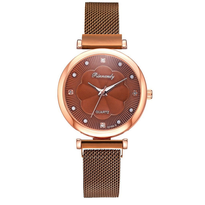 Simple Flower Dial Alloy Mesh Belt Quartz Watch Llz22227