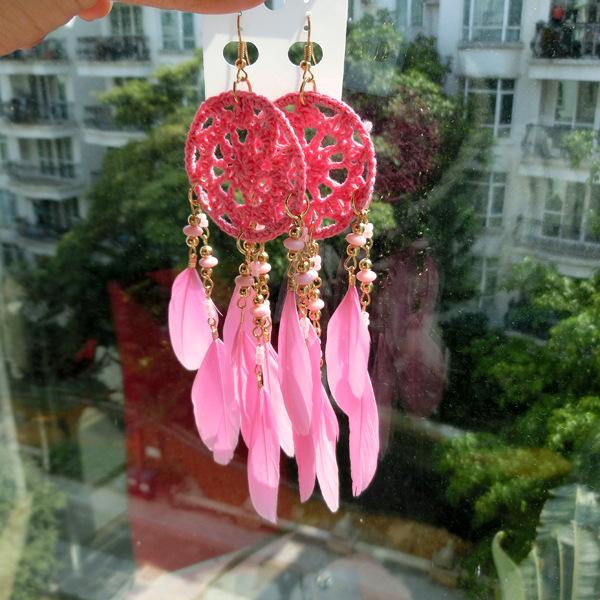 National Style Hand for Dream Catching Feather Earrings