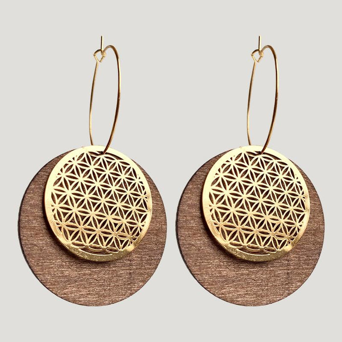 Fashion Personality Exaggerated Wooden Round Female Earrings