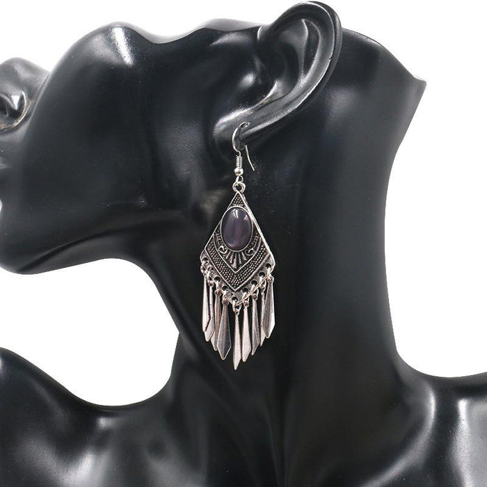 Fashion Diamond Alloy Creative Vintage Silver Tassel Earrings