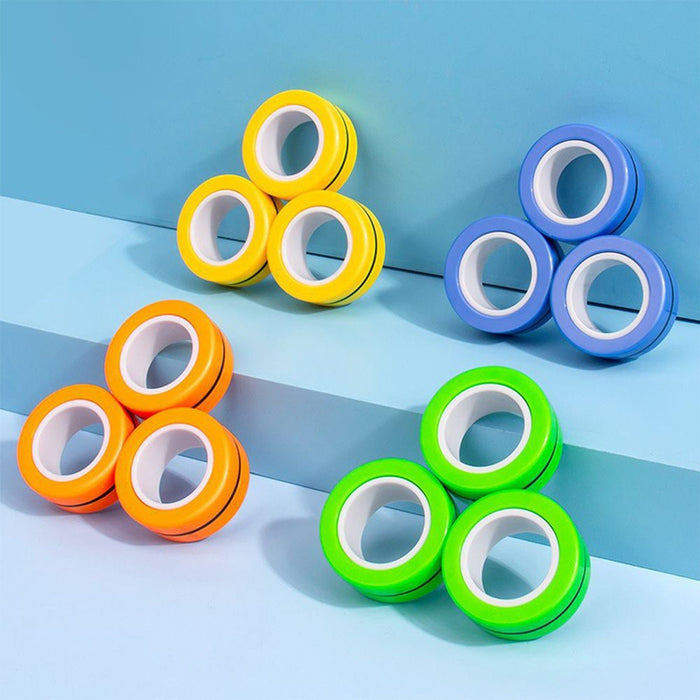 3-pack of fun fidget spinner toy magnetic finger rings