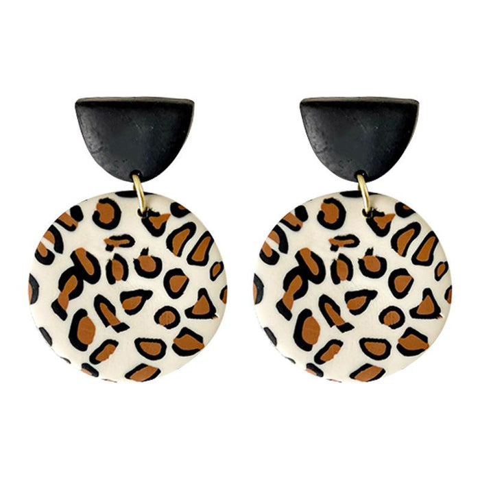 Creative Leopard Print Soft Pottery Geometric Round Soft Pottery Earrings