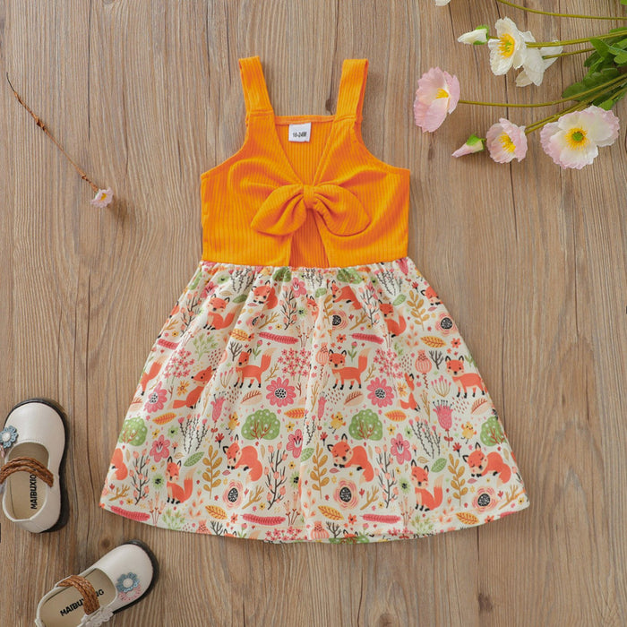 Girls' skirt suspender skirt butterfly dew navel fox printed colorful dress