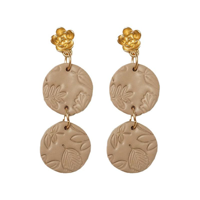 Spring and Summer Soft Pottery Hand Embossed Earrings Female Pendant