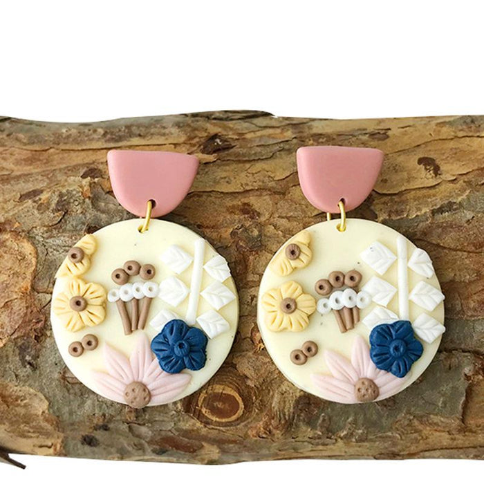 Handmade Flower Soft Pottery Earrings Retro Aesthetic Texture Earrings Sunflower Daisy Fashion Jewelry