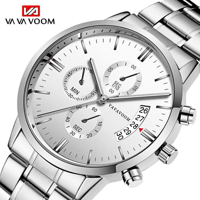 Mens Stainless Steel Band Business Casual Calendar Waterproof Quartz Watch