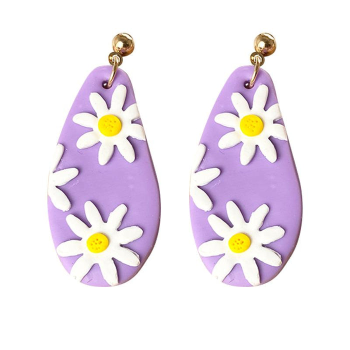 Taro Purple Ice Cake Color Daisy Flower Soft Pottery Earrings