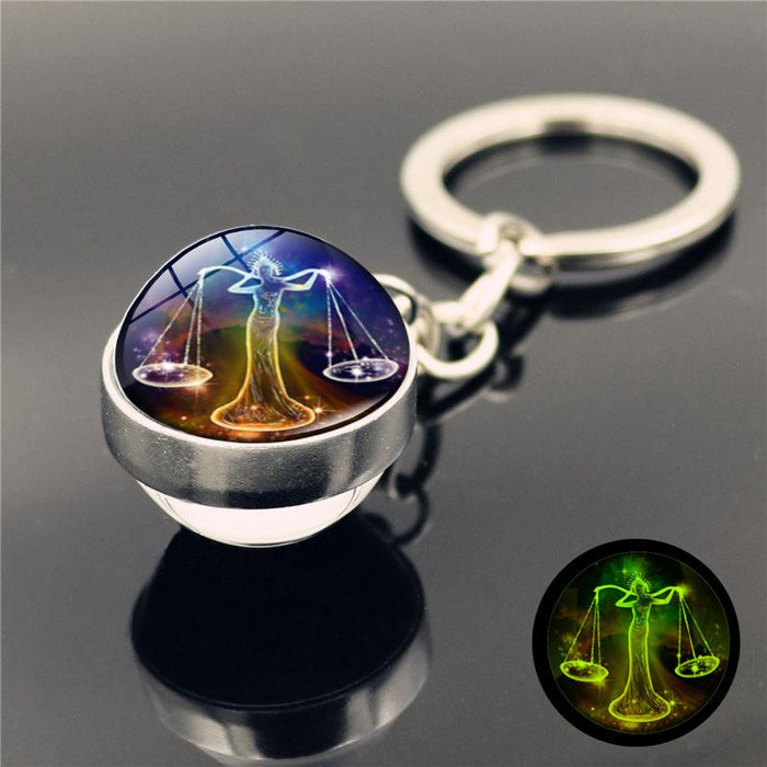 Luminous Twelve Constellations Key Chain Pendant Double-sided Glass Ball Pendant