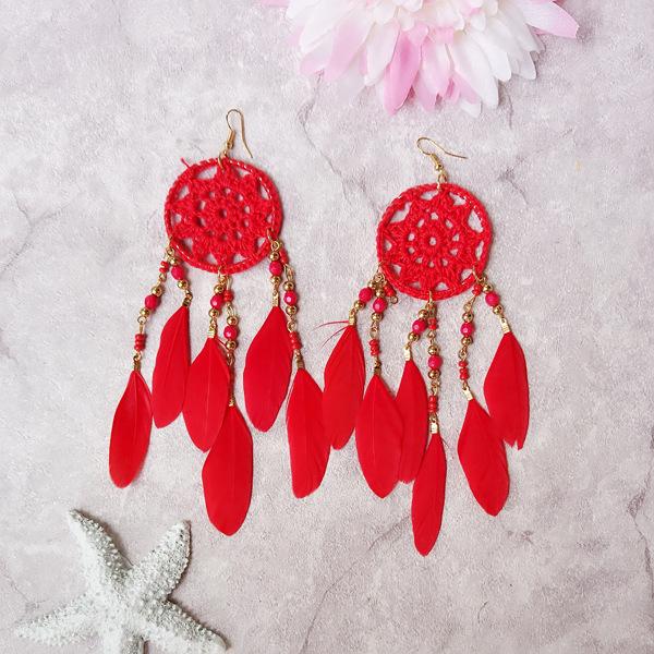 National Style Hand for Dream Catching Feather Earrings