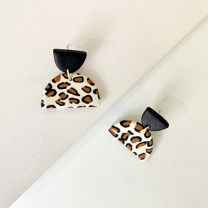 Creative Leopard Print Soft Pottery Geometric Round Soft Pottery Earrings