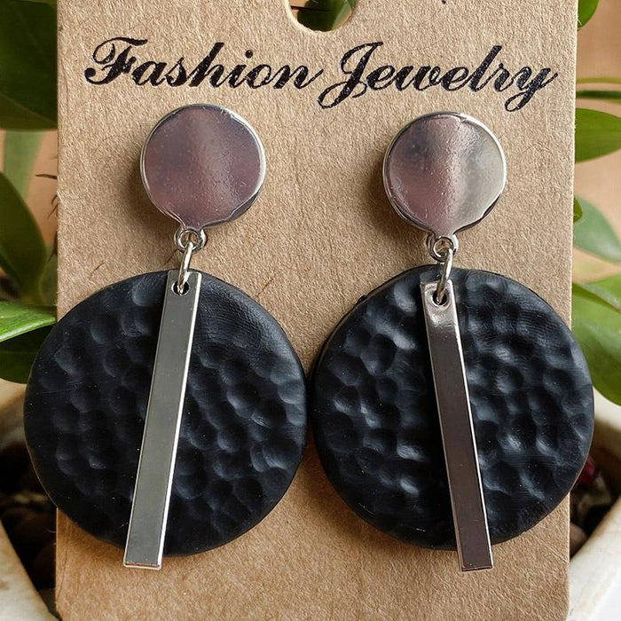 New Handmade Geometric Metal Soft Pottery Design Sense Earrings