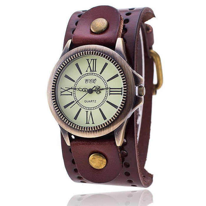 Popular Genuine Cowhide Watch Retro Roman Literal Wristwatch Sports Quartz