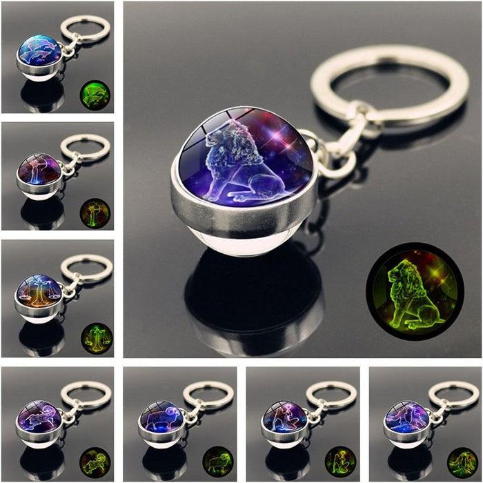 Luminous Twelve Constellations Key Chain Pendant Double-sided Glass Ball Pendant