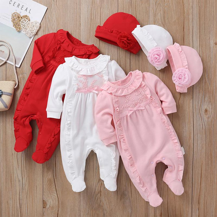 Female Newborn Cute Baby Jumpsuit With Hat