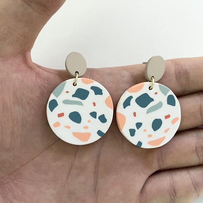 Handmade soft pottery Earrings art hand-painted patterns turtle back leaves palm leaves spring new earrings modern style jewelry