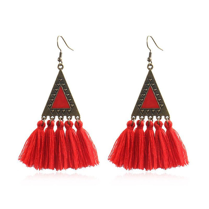 Fashion Ethnic Wool Tassel Pendant Earrings Jewelry