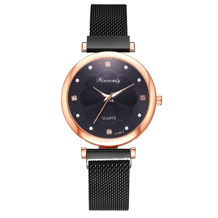 Simple Flower Dial Alloy Mesh Belt Quartz Watch Llz22227