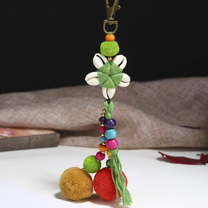 Bohemian shell plush ball pendant car Keychains