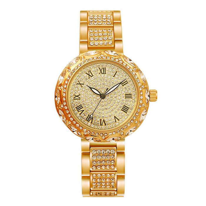 Fashion Stainless Steel Rhinestone Crystal Ladies Quartz Watch Dress Clock