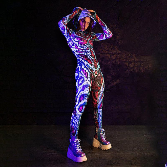 Women's New Printed Halloween Skull Costume Horror Zombie Jumpsuit Uniform