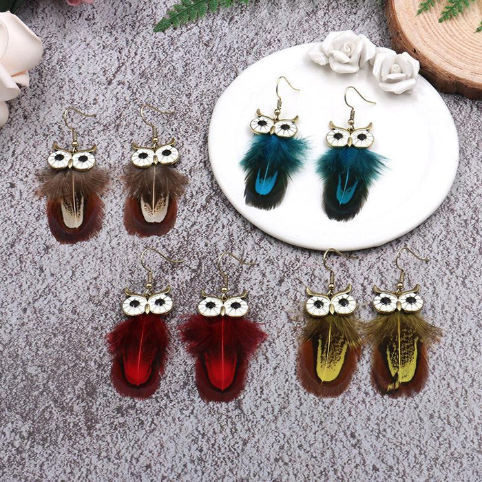 Female Pop Creative Feather Owl Earrings