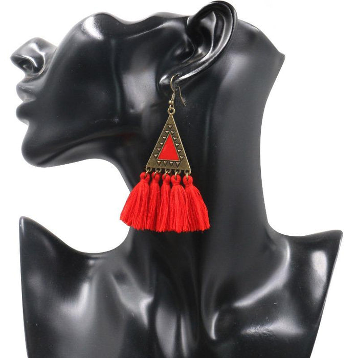 Fashion Ethnic Wool Tassel Pendant Earrings Jewelry