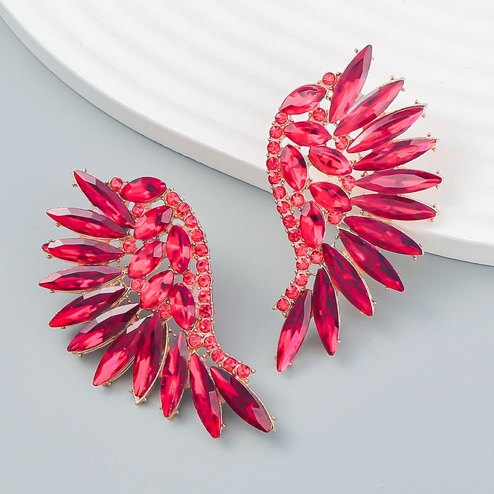 Women's coloured Rhinestone Fan-shaped Wing Earrings