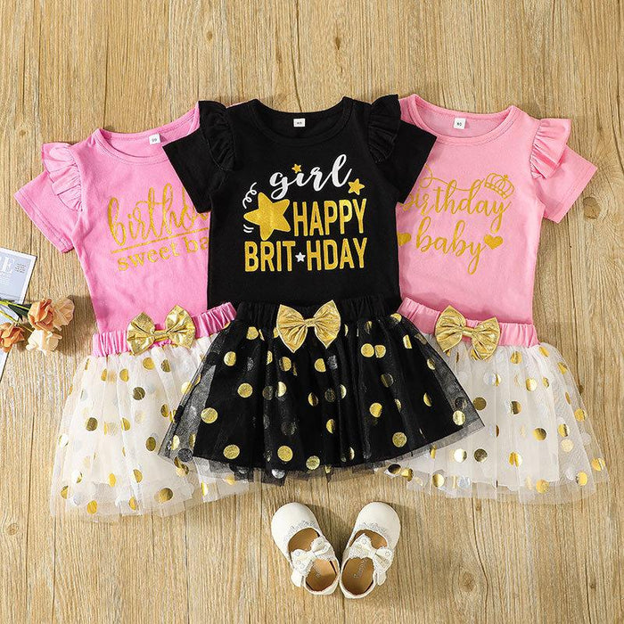 Girls' Summer Happy Birthday Mesh Skirt Set