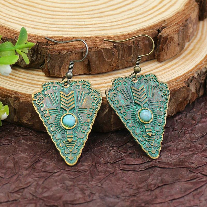 Retro geometric alloy national bronze Flower Leaf Earrings