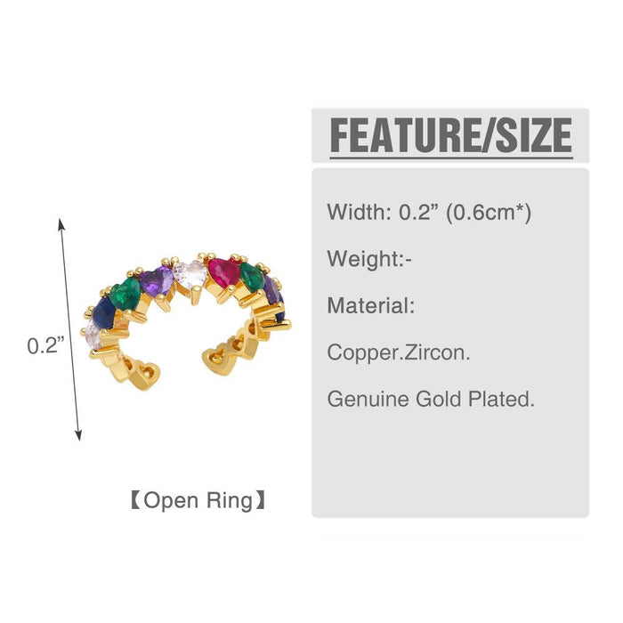 Simple Zircon Heart-shaped Color Diamond Open Ring