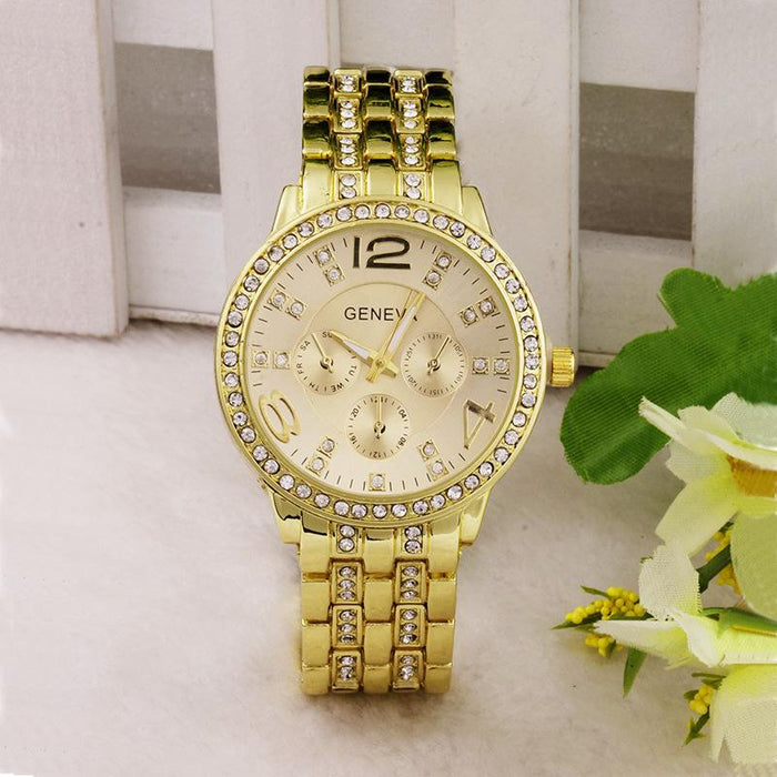 Female Rhinestone Stainless Steel Luxury Quartz Wristwatch